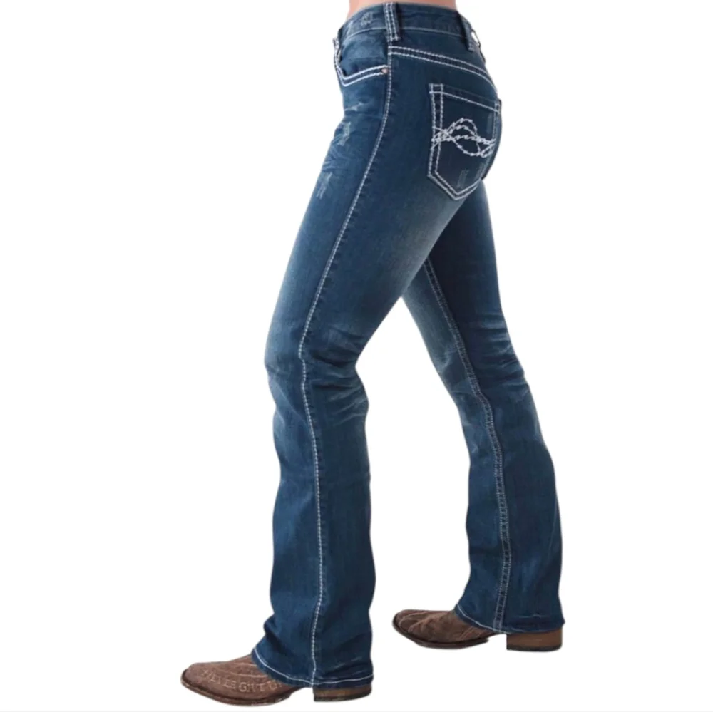 COWGIRL TUFF "Edgy" bootcut med wash rodeo jeans Style #JEDGYJ sz 26x33L EUC - Picture 3 of 16